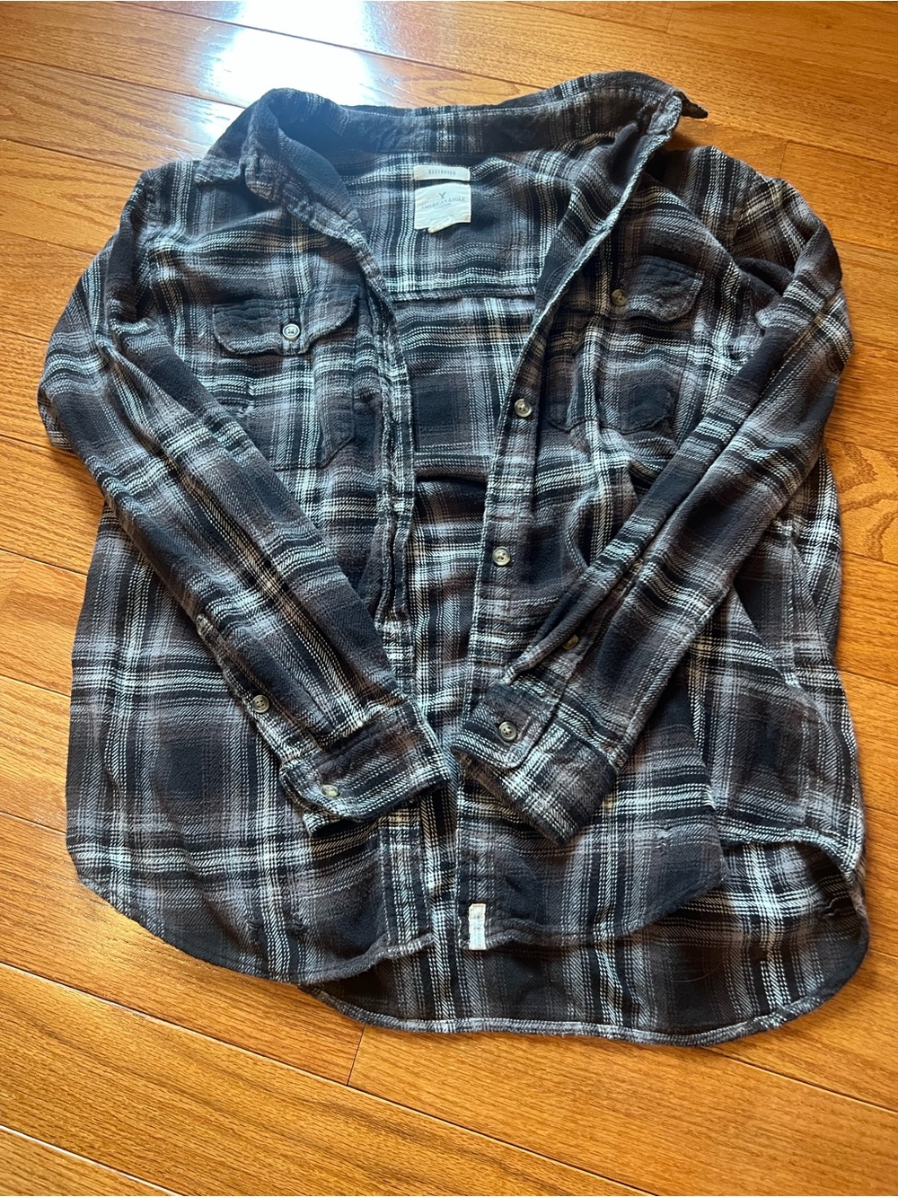 American Eagle “Destroyed” lightweight plaid flannel